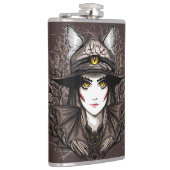 Heksenkat Halloween griezelig Schattige portret Heupfles (Rechts)