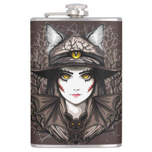 Heksenkat Halloween griezelig Schattige portret Heupfles