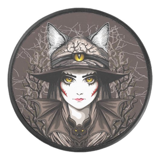 Heksenkat Halloween griezelig Schattige portret Hockey Puck (Voorkant)