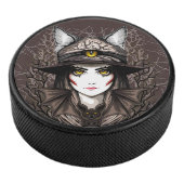 Heksenkat Halloween griezelig Schattige portret Hockey Puck (3/4)