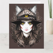 Heksenkat Halloween griezelig Schattige portret Kaart (Voorkant)