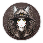 Heksenkat Halloween griezelig Schattige portret Keramische Knop (Voorkant)