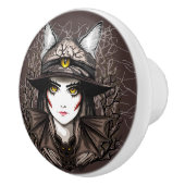 Heksenkat Halloween griezelig Schattige portret Keramische Knop (Rechts)