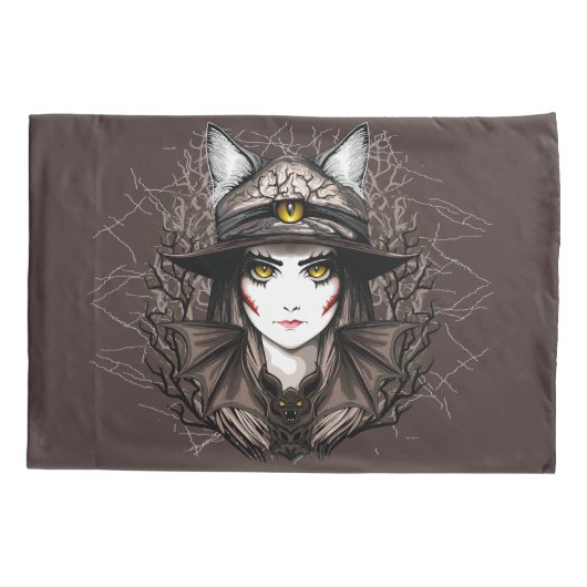 Heksenkat Halloween griezelig Schattige portret Kussensloop (Achterkant)
