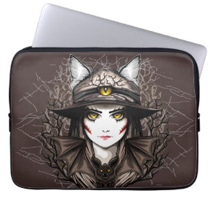 Heksenkat Halloween griezelig Schattige portret Laptop Sleeve
