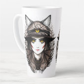 Heksenkat Halloween griezelig Schattige portret Latte Mok (Linkerhoek)