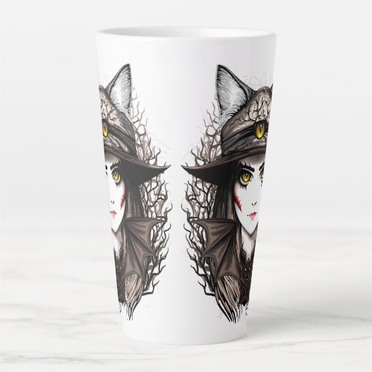 Heksenkat Halloween griezelig Schattige portret Latte Mok (Voorkant)