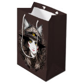 Heksenkat Halloween griezelig Schattige portret Medium Cadeauzakje (Voorkant Gekanteld)