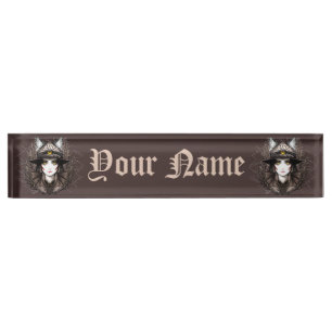 Heksenkat Halloween griezelig Schattige portret Naambordje