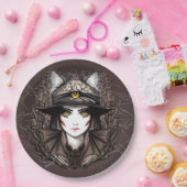 Heksenkat Halloween griezelig Schattige portret Papieren Bordje (Feest)