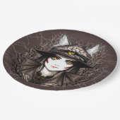 Heksenkat Halloween griezelig Schattige portret Papieren Bordje (Gekanteld)