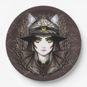 Heksenkat Halloween griezelig Schattige portret Papieren Bordje (Voorkant)