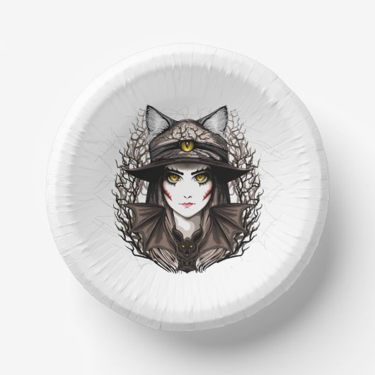 Heksenkat Halloween griezelig Schattige portret Papieren Kommen (Voorkant)