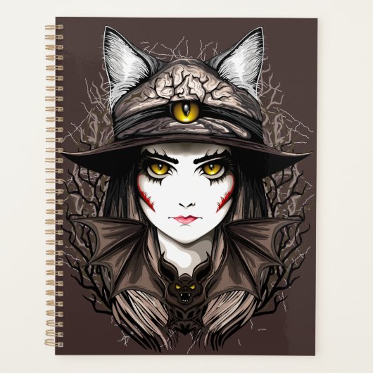 Heksenkat Halloween griezelig Schattige portret Planner (Voorkant)