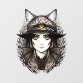 Heksenkat Halloween griezelig Schattige portret Raamsticker (Vel)