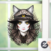 Heksenkat Halloween griezelig Schattige portret Raamsticker (Huis)
