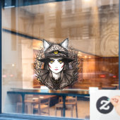 Heksenkat Halloween griezelig Schattige portret Raamsticker (Cafe Raam)