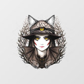 Heksenkat Halloween griezelig Schattige portret Raamsticker (Vel)