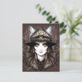 Heksenkat Halloween griezelig Schattige portret RSVP Kaartje (Staand voorkant)