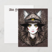 Heksenkat Halloween griezelig Schattige portret RSVP Kaartje (Voorkant / Achterkant)