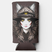 Heksenkat Halloween griezelig Schattige portret Seltzer Blikjeskoeler (Voorkant)