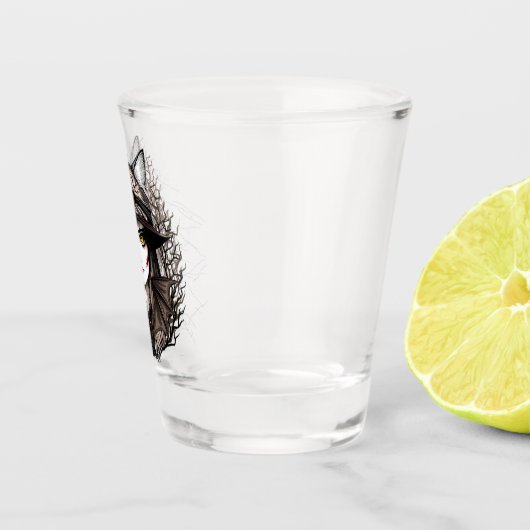 Heksenkat Halloween griezelig Schattige portret Shot Glas (Rechts)