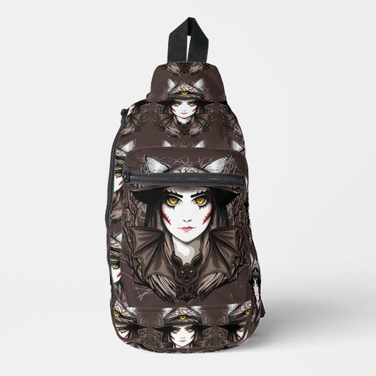 Heksenkat Halloween griezelig Schattige portret Sling Bag (Voorkant)