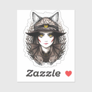 Heksenkat Halloween griezelig Schattige portret Sticker