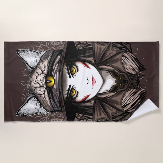 Heksenkat Halloween griezelig Schattige portret Strandlaken (Voorkant)