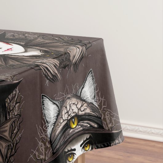 Heksenkat Halloween griezelig Schattige portret Tafelkleed (Voorbeeld)
