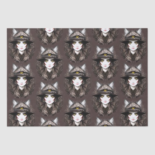 Heksenkat Halloween griezelig Schattige portret Tissuepapier (Voorkant)