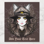 Heksenkat Halloween griezelig Schattige portret Wijn Etiket (Enkel label)