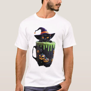 Heksenkat Halloween koffiemok Schattige zwarte ka T-shirt