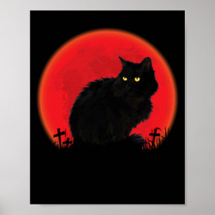 Heksenkat Halloween Kostuum Blood Moon Zwarte Kat Poster