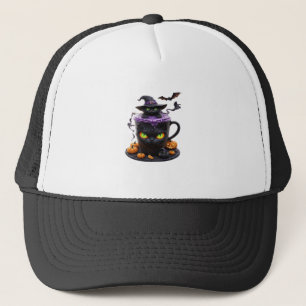 Heksenkat Halloween Latte Griezige Cute Koffie me Trucker Pet