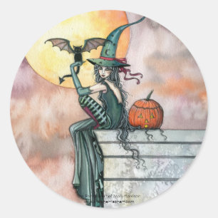 Heksenkat Halloween-stickers van Molly Harrison Ronde Sticker