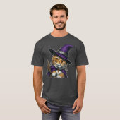 Heksenkat Halloween vintage T-shirt (Voorkant volledig)