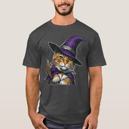 Heksenkat Halloween vintage T-shirt (Voorkant)