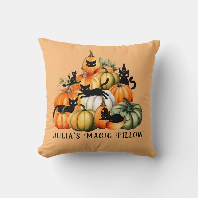 Heksenkat Jack O lantaarn Halloween Magic Gifts Kussen (Voorkant)