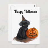 Heksenkat met pompoen Briefkaart (Voorkant / Achterkant)