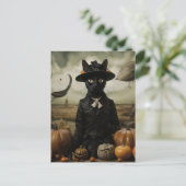 Heksenkat met pompoenen briefkaart (Staand voorkant)