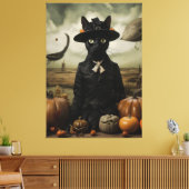 Heksenkat met pompoenen canvas afdruk (Insitu (Woonkamer))