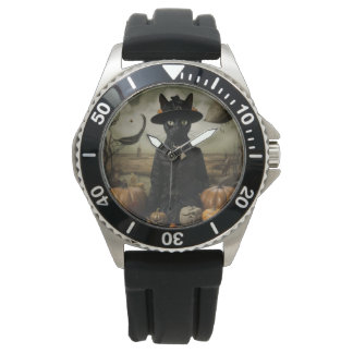 Heksenkat met pompoenen horloge