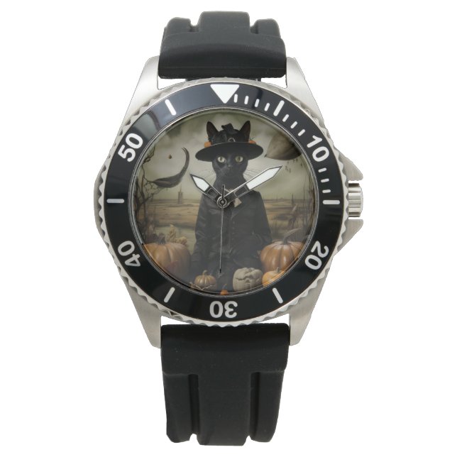 Heksenkat met pompoenen  horloge (Voorkant)