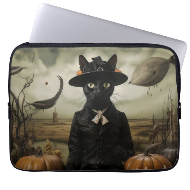 Heksenkat met pompoenen  laptop sleeve (Voorkant)