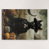 Heksenkat met pompoenen legpuzzel (Horizontaal)