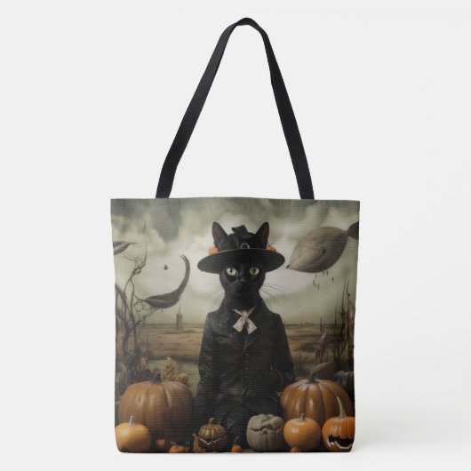 Heksenkat met pompoenen tote bag (Voorkant)