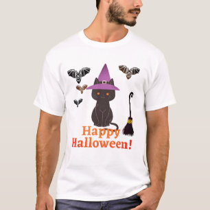 Heksenkat met vleermuizen Gelukkig Halloween! T-shirt