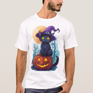 Heksenkat op een Pompoen T-shirt