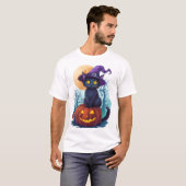 Heksenkat op een Pompoen T-shirt (Voorkant volledig)